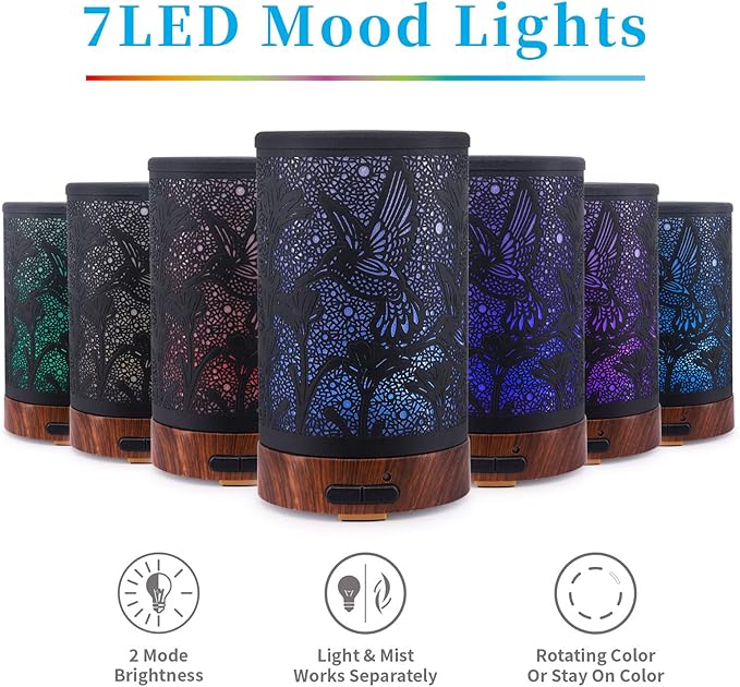 Essential Oil Diffuser - Multifunction Aromatherapy Diffuser 7 LED Color Changing Light 150ML Metal Diffuser Easy to Clean Suitable for Home,Office (Hummingbird) - Bloomnest