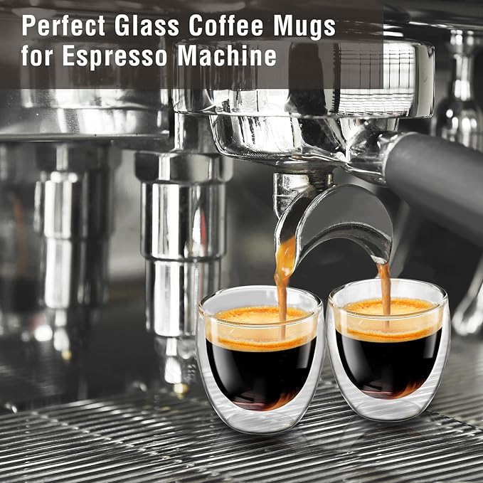 Espresso Cups Set of 4, 5 OZ Expresso Shots Glass Cup, Double Walled Glass Coffee Mugs, Espresso Machine Accessories,Insulated Clear Espresso Shot Glasses Cups,Water Won't Enter Between Double Walls - Bloomnest