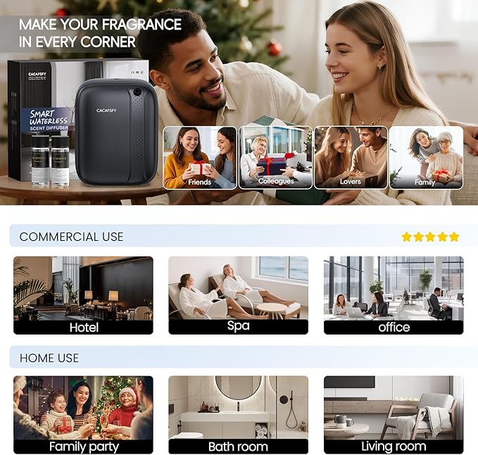 Waterless Essential Oil Diffuser,(2 * 50ml Fragrances Included) 3000 Sq.Ft Coverage 400ml Capacity Hotel Scent Diffuser,Cold Air Tech, App & Button Control,Scent Diffusers for Home Large Room (Black) - Bloomnest