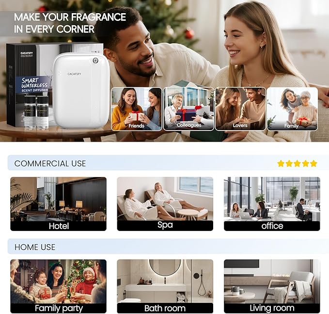 Waterless Essential Oil Diffuser,(2 * 50ml Fragrances Included) 3000 Sq.Ft Coverage 400 ml Large Capacity Hotel Scent Diffuser,Cold Air Tech, App & Button Control,Scent Diffusers for Home Large Room - Bloomnest