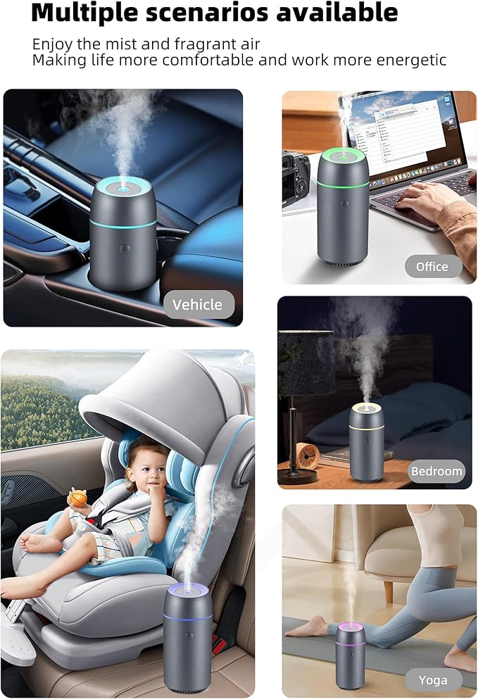 Portable Mini Ultrasonic Essential Oil Diffuser - 100ml USB Aromatherapy Humidifier with 7-Color LED Lights, Upgraded Aluminum Alloy Shell for Home, Office, Bedroom, Car & Small Spaces (Grey) - Bloomnest