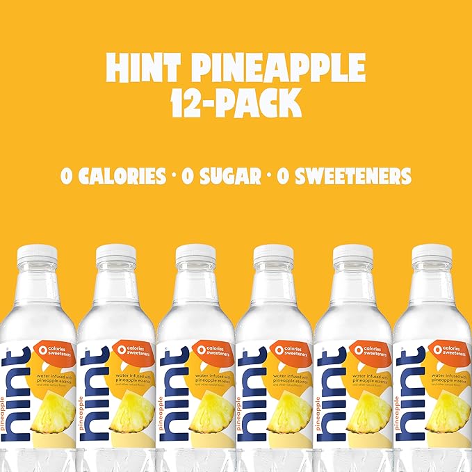Hint Water Pineapple, Pure Water Infused with Pineapple, Zero Sugar, Zero Calories, Zero Sweeteners, Zero Preservatives, Zero Artificial Flavors, 16 Fl Oz (Pack of 12) - Bloomnest