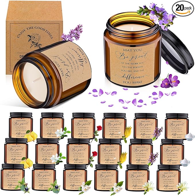 MTLEE 20 Pcs Thank You Gifts Candles 3.5 oz Employee Appreciation Inspirational Scented Soy Wax Candle Thank You Gift Christmas Gifts for Coworker Women Volunteer Teacher(Classic,Brown) - Bloomnest