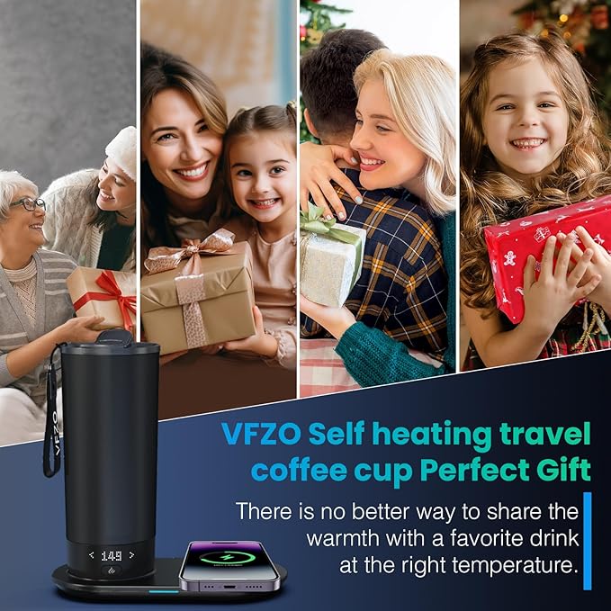 Temperature Control Heated Travel Mug Smart Self Heating Coffee Mug 20 Oz App Controlled LED Display coffee serving sets mug kept at a constant temperature for 4-10 hours (Black, 20 oz) - Bloomnest