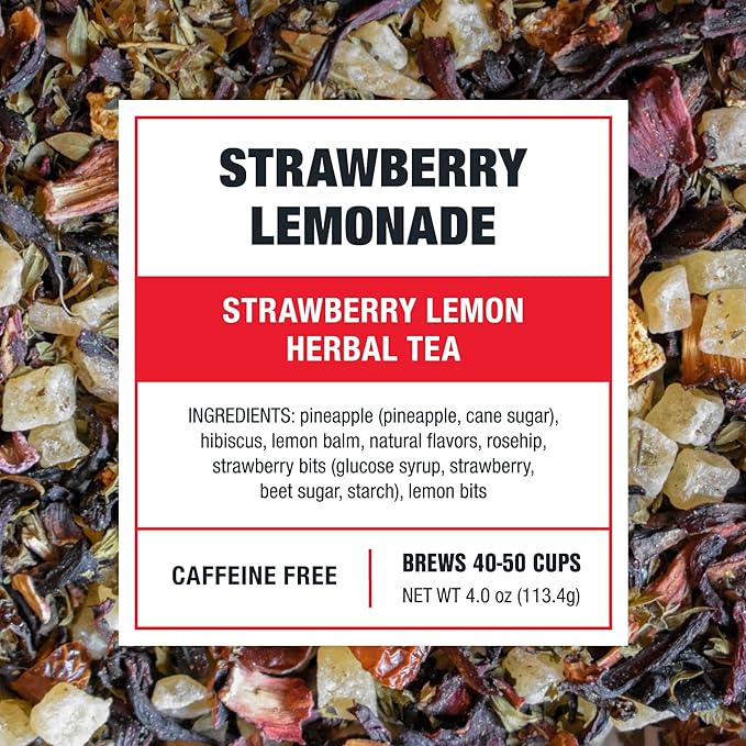 Tiesta Tea - Strawberry Lemonade, Loose Leaf, Strawberry Lemon Herbal Tea, Premium Non-Caffeinated Fruit Blend, Make Hot or Iced, Brews Up to 50 Cups, 4 Ounce Refillable Tin - Bloomnest