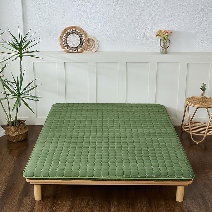 Japanese Floor Mattress Full, Anti-Slip Japanese Futon Foldable Tatami Mat for Guests, Green - Bloomnest
