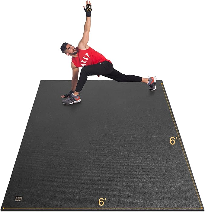 GXMMAT Large Exercise Mat 6'x4'/6'x5'/6'x6'(7mm), Thick Workout Mats for Home Gym Flooring, Extra Wide Non-Slip Durable Cardio Mat, Shoe Friendly, Perfect for Plyo, MMA, Jump Rope, Weights, Fitness - Bloomnest