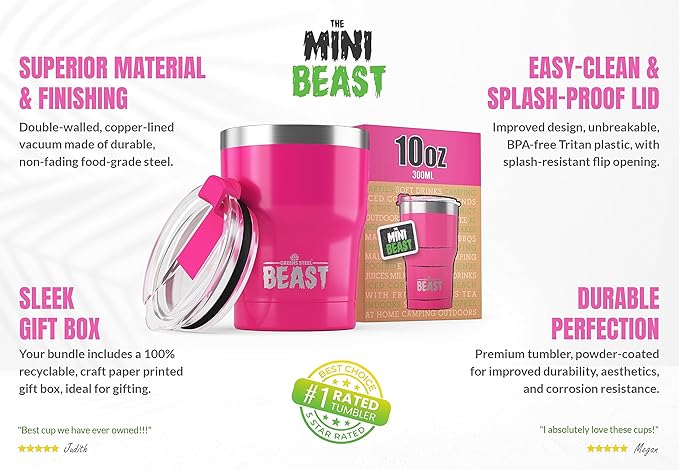 Beast 10 oz Tumbler Stainless Steel Vacuum Insulated Coffee Ice Cup Double Wall Travel Flask (Cupcake Pink) - Bloomnest