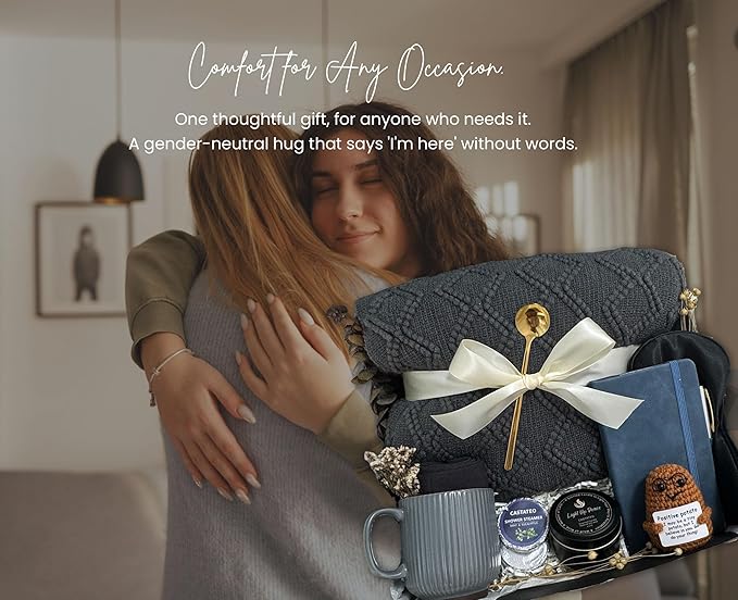 Get Well Soon Gift Baskets for Men&Women- Self Care Package/Brithday - After Surgery, Sympathy Gifts for Loss of Loved One, Thinking of You/ Grief /Bereavement /Miscarriage Gifts (Grey & Navy Blue) - Bloomnest