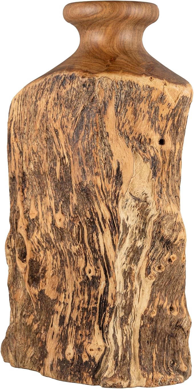 Vitex Pubescens Vahl Handcrafted Natural Wooden Vase; H(11.8”) x D(5"-6.5"); Unique Wooden Vase - Bloomnest
