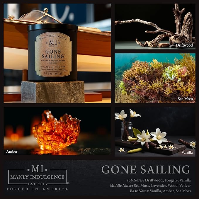 Manly Indulgence Gone Sailing Scented Candles for Men, 2 Wick, 16.5 oz, Premium Soy Blend Wax, 60H Burn, Candles for Home Scented - Made in The USA - Bloomnest