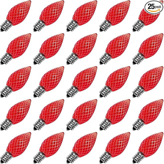Meconard C7 Led Replacement Christmas Light Bulbs, C7 Shatterproof Led Bulbs for Christmas Indoor Outdoor String Lights, E12 Candelabra Base, Commercial Grade Holiday Bulbs, Red, 25 Pack - Bloomnest