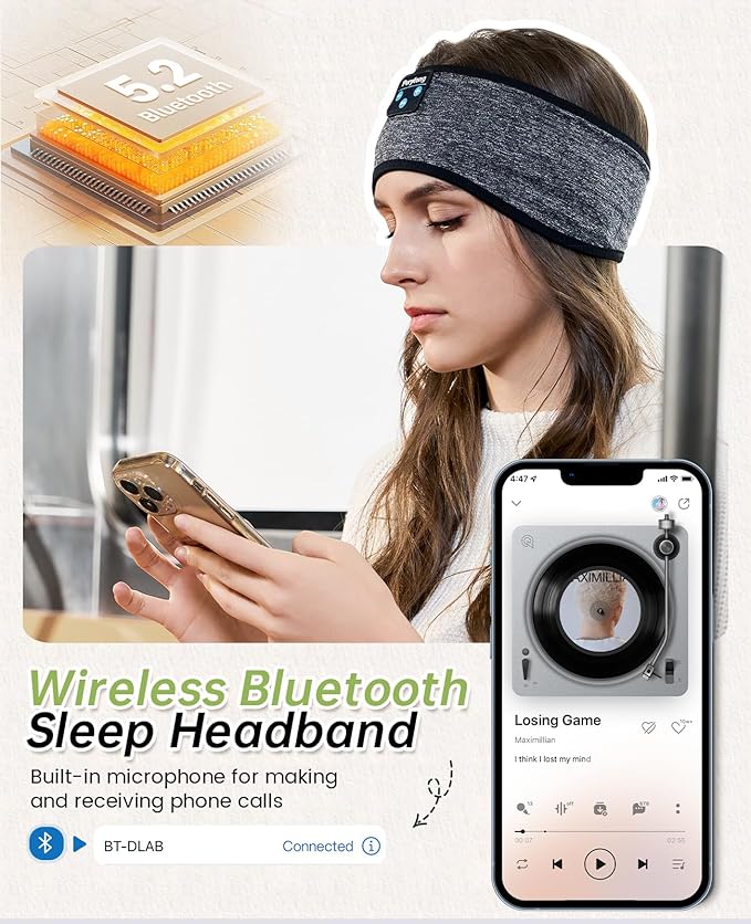Perytong Wireless Sleep Headband with Comfortable Earbuds for Side Sleepers, Sleeping Eye Mask for Women Men Workout Running - Bloomnest