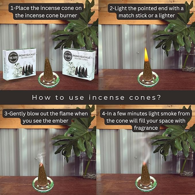 Honeysuckle Incense Cones - 20 Cone Incense - Dual Pack of 10 - Scented TRUMIRI