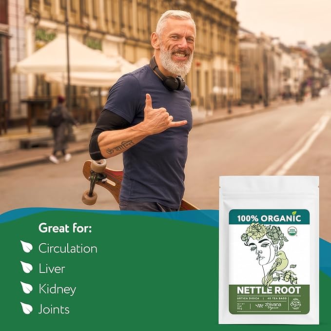 Organic Stinging Nettle Root Tea (40 Tea Bags) - Traditionally Used Herbal Tea for Men’s Health - Supports Prostate, Hormonal Balance & Energy - Té de Raíz de Ortiga - Bloomnest
