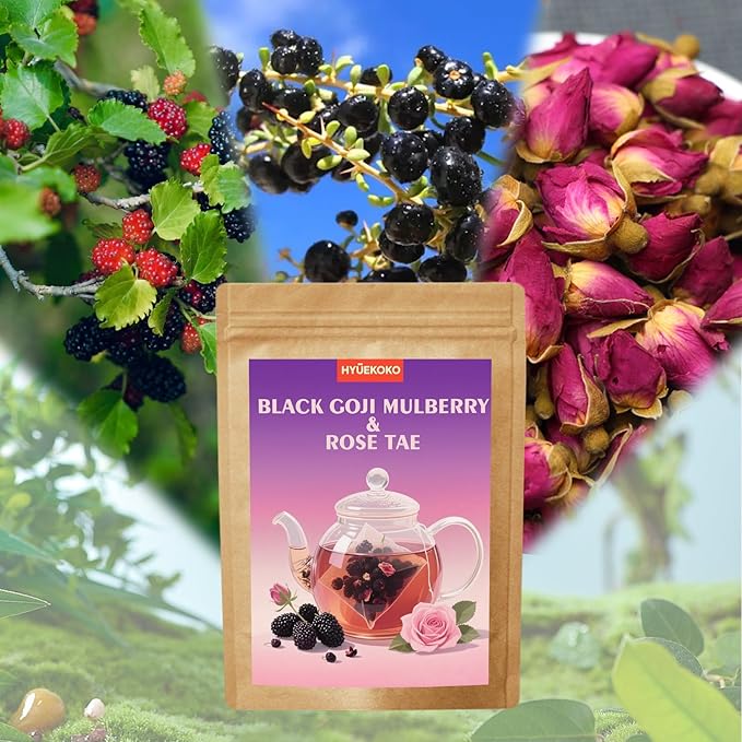 20 Bags Black Goji Mulberry & Rose Tea, Natural Ingredients Chinese Herbal Tea Bags, No Additives, Caffeine-Free Plant-Based Tea Sachets - Bloomnest