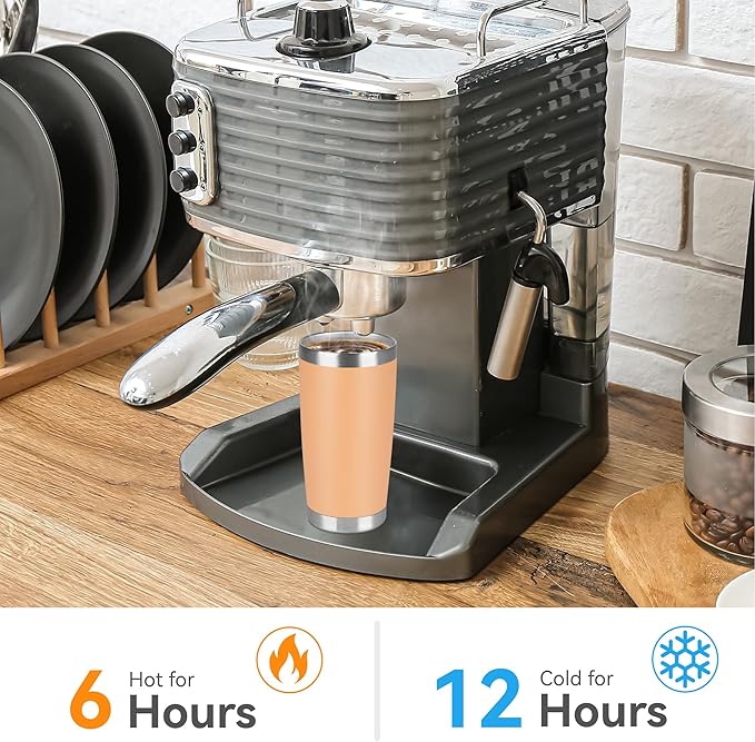 20 oz Tumbler Stainless Steel Tumblers Bulk with Lid Double Wall Insulated Coffee Tumbler Cups for Hot & Cold Drinks Powder Coated Travel Coffee Tumbler Mug Metal (Cream Orange, 1 pack) - Bloomnest