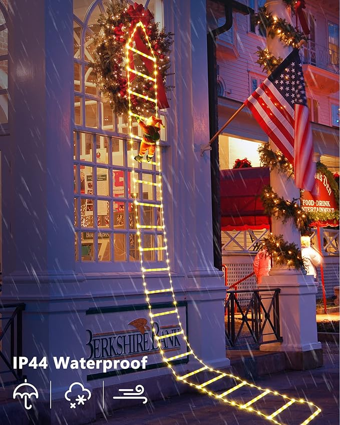 Toodour LED Christmas Lights - 10ft Christmas Decorative Ladder Lights with Santa Claus, Xmas Decorations Light for Indoor Outdoor, Window, Garden, Home, Wall, Xmas Tree Decor - Warm White - Bloomnest