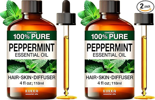 KUKKA Peppermint Essential Oils - 4 Fl Oz - for Hair, Skin, Diffuser, Aromatherapy & DIY Soap Making Scent (Pack of 2) - Bloomnest