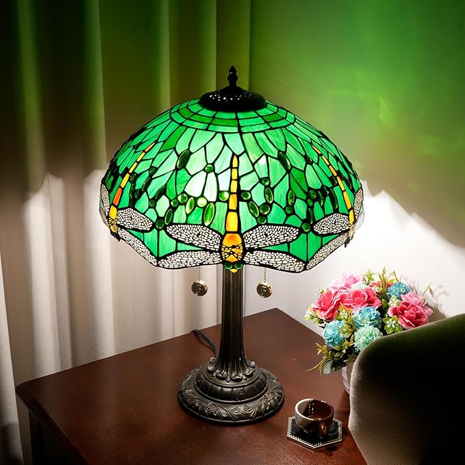 Tiffany Lamp Stained Glass lamp 16 inches Bedside Table Lamps for Living Room Bedroom Dorm Kitchen Home Decor Festival Birthday Gift,Dragonfly - Bloomnest