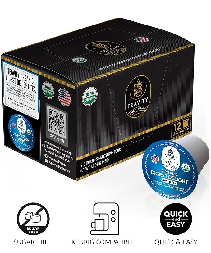 Organic Tea Pods with Ginger, Peppermint, Fennel, Licorice, & Rosehip Digest Delight by Teavity (12 Tea Pods) - Bloomnest