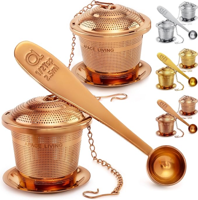 Tea Infuser (Set of 2) with Tea Scoop and Drip Dray - Ultra Fine Tea Strainer for Loose Leaf Tea - Stainless Steel Tea Steeper for a Superior Brewing Experience - Bloomnest