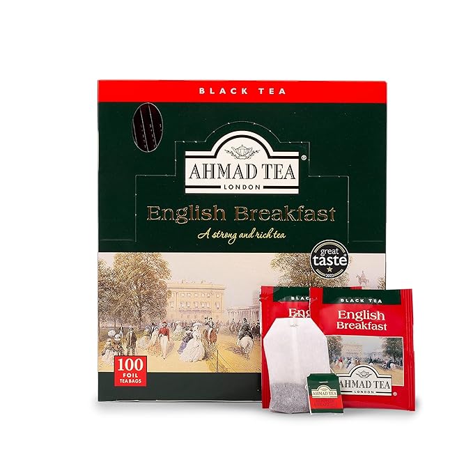 Ahmad Tea Black Tea, English Breakfast Teabags individually wrapped in foil, 100 ct - Caffeinated & Sugar-Free - Bloomnest