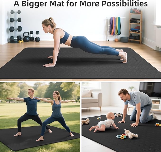 Extra Large TPE Yoga Mat 72"x35" / 78"x57" - Wide Non-Slip Mat for Yoga, Pilates & Home Gym, 6mm Thick Cushion for Comfort & Balance, Waterproof, Easy to Carry with Strap or Bag for Solo or Partner Workouts