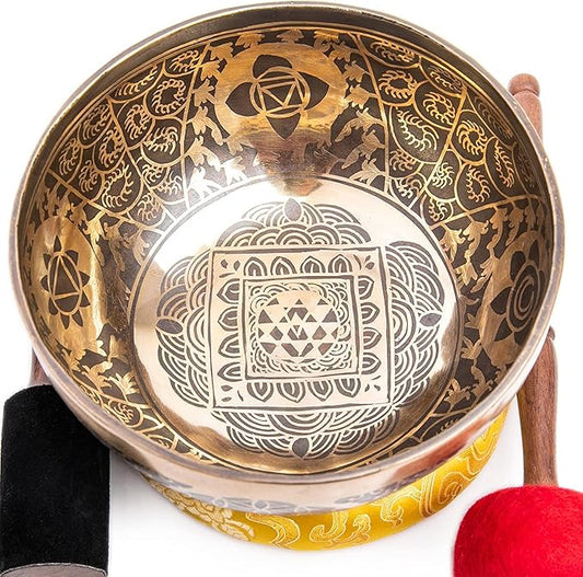 Large Tibetan Singing Bowl Set - 8.5" Master Healing Grade For Sound Bath Chakra 7 Metal Meditation Yoga By Himalayan Bazaar HimalayanBazaar