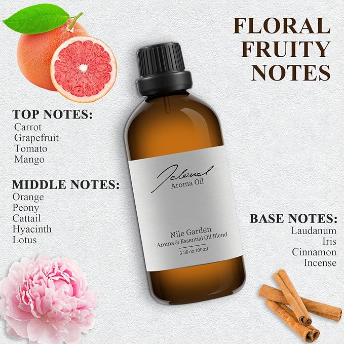 JCLOUD Nile Garden Essential Oil Inspired by Hermes | Hotel Scent - Pure Aromatherapy Diffuser Oil with Orange and Cinnamon, Home Luxury & Hotel Scents for Essential Oil Diffusers - 100mL