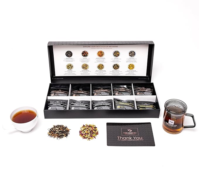 Pure And Easy Tea, Premium Loose Leaf Tea Sampler Set, 30-Count Variety Pack with 10 Herbal & Caffeinated Flavors, Natural Wellness & Luxury Tea Gift Box, 150g - Bloomnest