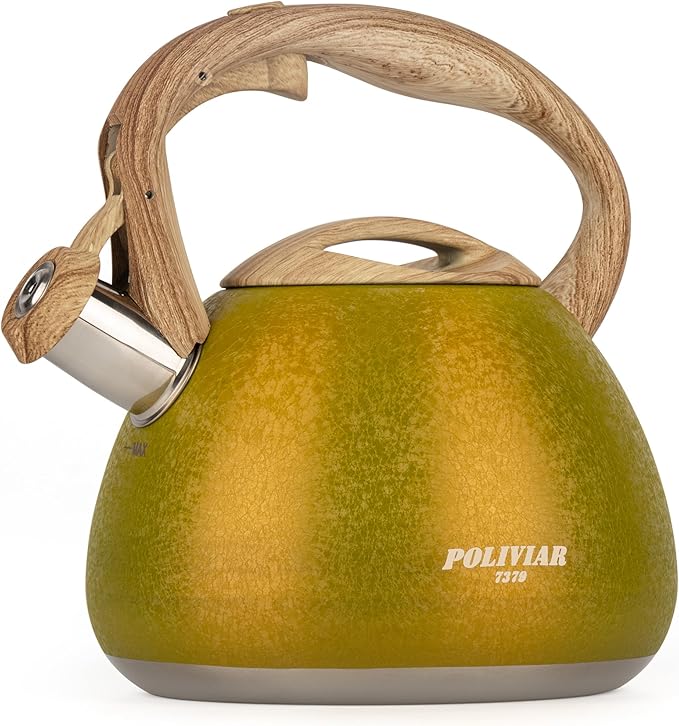 POLIVIAR Tea Kettle, 2.7 Quart Stovetop Tea Kettle, Audible Whistling Teapot with Crackle Finish, Food Grade Stainless Steel for Anti-Rust, Anti Hot Handle, Suitable for All Heat Sources (JX2023-LRY) - Bloomnest