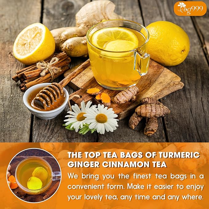 TOG999, Turmeric Ginger Cinnamon Tea Bags | 60 Count | Herbal Blend with Turmeric, Ginger, Cinnamon Stick & Chamomile Flowers for Relaxation | Naturally Flavorful, Caffeine-Free | Packed in Paper Box - Bloomnest