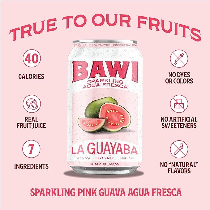 Bawi La Guayaba Sparkling Agua Fresca, Pink Guava with hints of Orange and Hibiscus, 12 Pack, 480 ml - Bloomnest