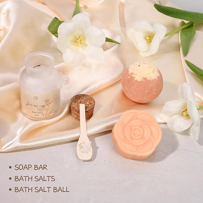 Spa Gifts for Women Valentines Day Gifts Jasmine Bath Gift Baskets Relaxing Self Care Gift for Mom Girlfriend Sister Wife Auntie Home Bath Care Package Thank You Birthday Gift Friendship