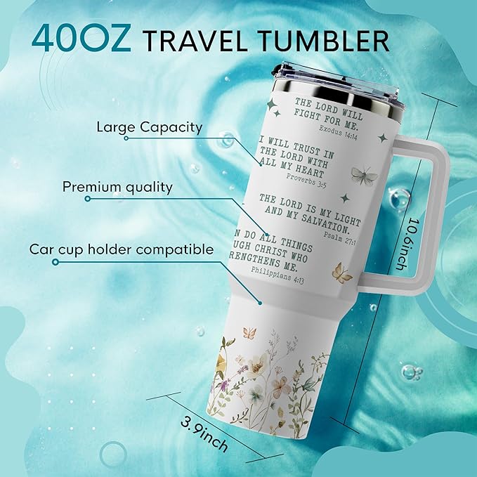 Christian Tumbler - Gifts for Christian Women - Bible Emergency Tumber - Motivational Coffee Tumbler - Gift Ideas for Christian Women, Friend, Coworkers - I Am A Child of God 40oz Tumbler with Handle - Bloomnest