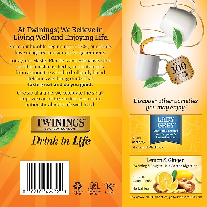 Twinings Earl Grey Black Tea Individually Wrapped Bags, 100 Count (Pack of 1), Flavoured with Citrus & Bergamot, Caffeinated, Enjoy Hot or Iced, 100 Teabags - Bloomnest