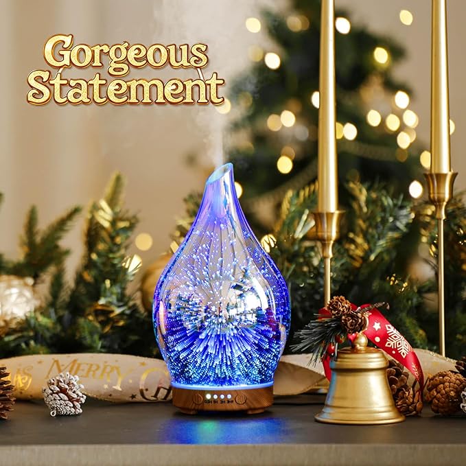 Porseme Oil Diffuser 3D Glass Aromatherapy Ultrasonic Humidifier, Air Refresh Auto Shut-Off, Timer Setting, BPA Free for Home Hotel Yoga Leisure SPA Gift 150ml Last 6H - Bloomnest