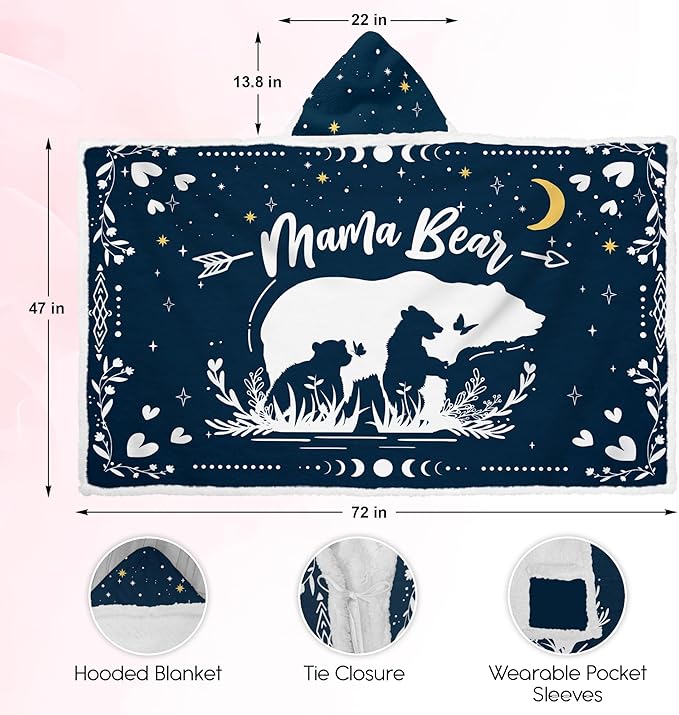 GEEMBI Birthday Gifts for Mom from Daughter or Son - Blue Mama Wearable Blanket Hoodie 47x72 in - Birthday Gifts for Women, Gift for Mother in Law, Mama Gift Ideas, Blanket for Mom - Bloomnest