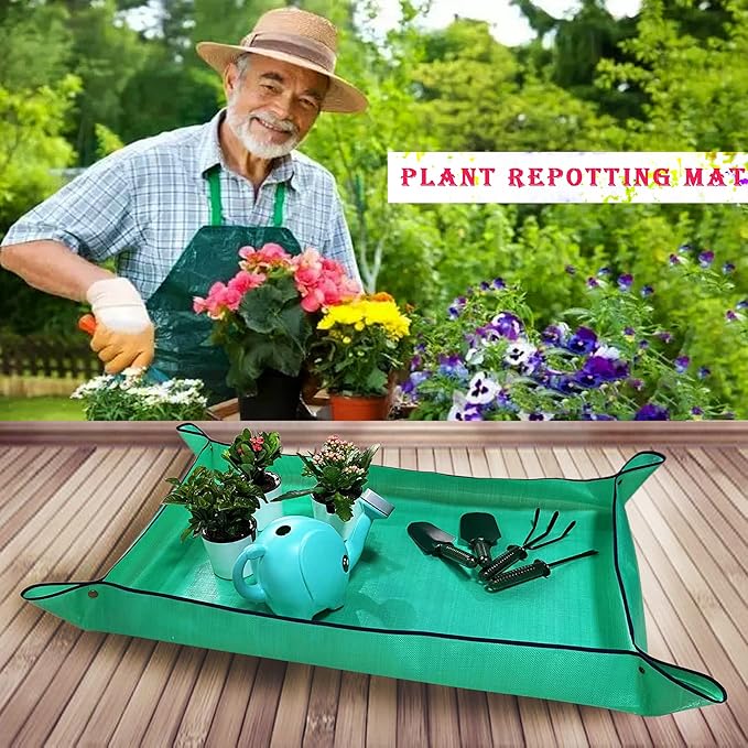 2 PCS Plant Repotting Mat for Indoor Plants, 43" X 29" Thickened Foldable Waterproof Plant Potting Tray and Mess Control, Portable Potting Mat Gardening Tray for House Plants Succulents, Extra Large - Bloomnest
