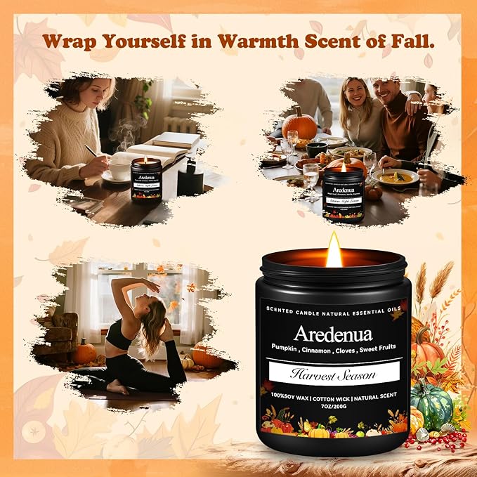 Harvest Season Candle | Thanksgiving Candle for Season Celebration - Hoilday Soy Candles for Home Scented - 7 oz Autumn Scented Candles, Thanksgiving & Christmas Gifts for Women Men - Bloomnest