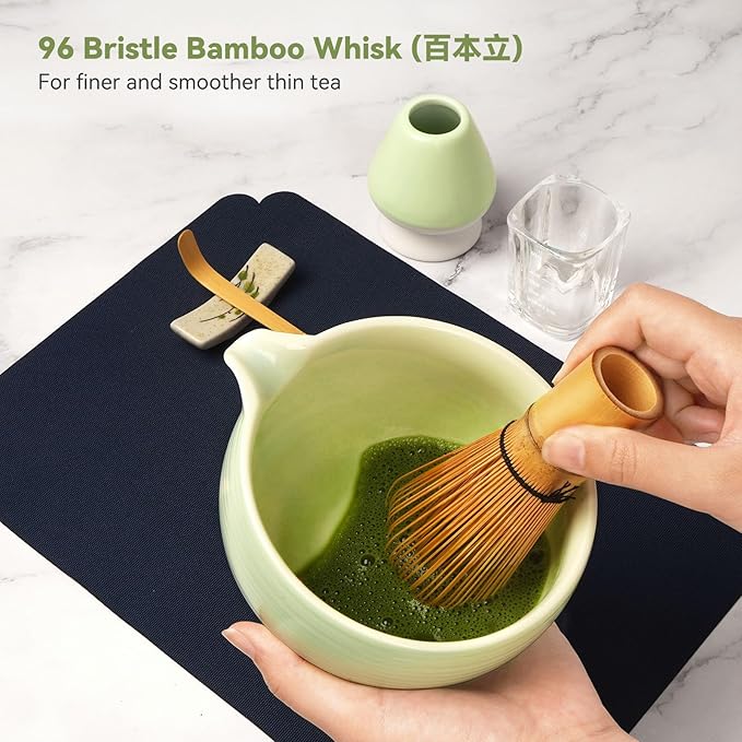 Matcha Whisk Set, Matcha Kit 10-Pcs, Bamboo Whisk and Ceramic Bowl with Spout & Measuring Spoon & Cup, Japanese Ceremony Matcha Tea Making Tools - Bloomnest