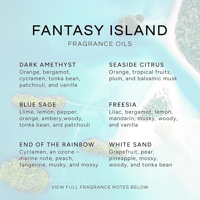Eternal Essence Oils Fantasy Island Set of 6 Premium Fragrance Oils - Includes Freesia, Dark Amethyst, Blue Sage, End of The Rainbow, White Sand, and Seaside Citrus Scented Oils - 10ML - Bloomnest