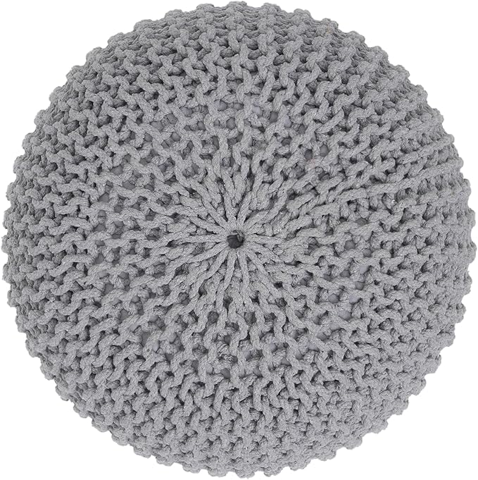 REDEARTH Round Boho Pouf Ottoman - Cable Knitted Cord Boho Pouffe - Stuffed Poof Accent Beanbag Footrest for Living Room - Nursery - Bedroom - Covered Patio - Study Nook (19.5"x19.5"x14") - Gray - Bloomnest