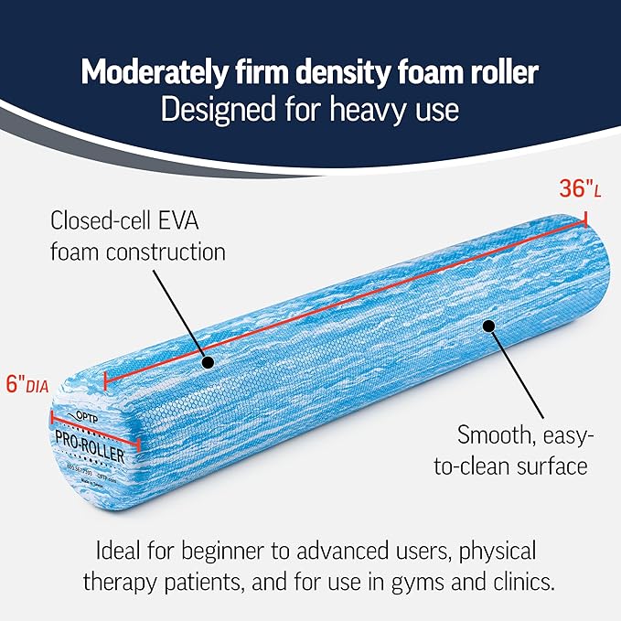 OPTP PRO-ROLLER Standard Density Foam Roller - Durable Roller for Back Massage, Deep Tissue Foam Roller Exercises, Stretching, Fitness, Yoga and Pilates - 36 Inches by 6 Inches, Blue - Bloomnest