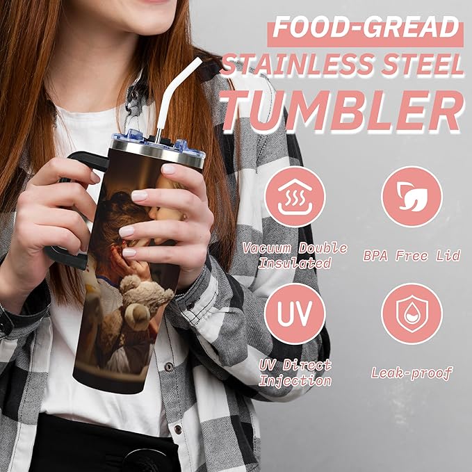 Personalized Tumbler with Handle and Straw, Custom 40oz Tumblers with Picture, Logo, Text, Customized Photo Stainless Steel Travel Coffee Cup for Women Men, Gifts for Birthday Christmas Anniversary - Bloomnest