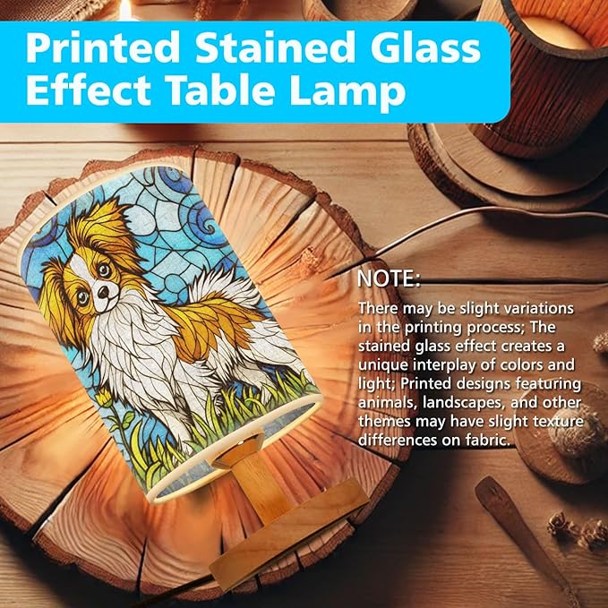 Papillon Table Lamp LED 3-Color Pressed Bedside, Dog Shade Lamp with Wood Base for Bedroom Living Room Desk Office - Bloomnest