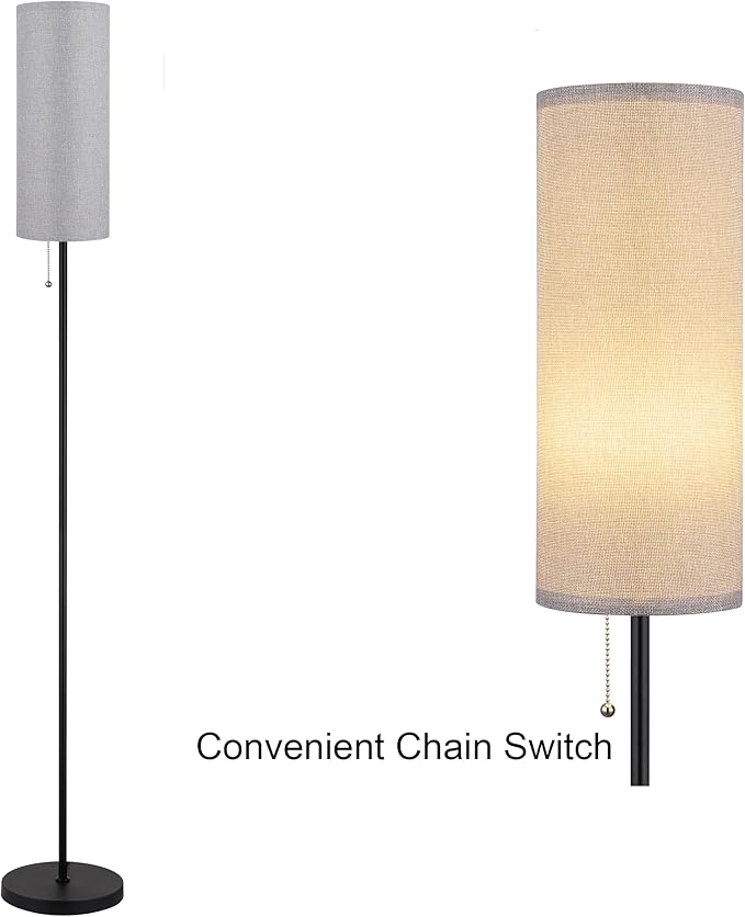 Floor Lamp for Living Room, Modern Standing Lamps with Lampshade, Minimalist Tall Lamp with Chain Switch for Living Room, LED Bulb Included (Gray Shade) - Bloomnest