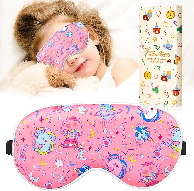 Sleep Mask for Kids - Cute Kawaii Cartoon Silk Sleeping Mask with Adjustable Strap Soft Smooth Light Eye Mask for Sleeping Silk Kids Eye Cover for Boys Girls Teens, Ice Cream Planet - Bloomnest