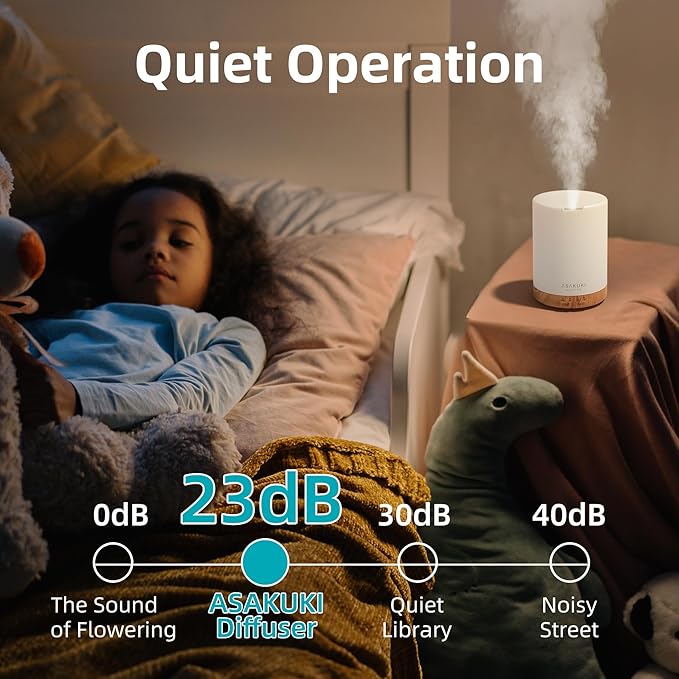 ASAKUKI Essential Oil Diffuser, Aromatherapy Cool Mist Home Humidifier with 7 LED Color Changing Light and Auto-Off Safety Switch, 6 Essential Oils Set, 300ml (Brown with Oils) - Bloomnest